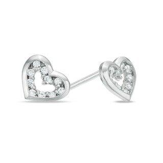 Child's 10K White Gold CZ Open Heart Studs