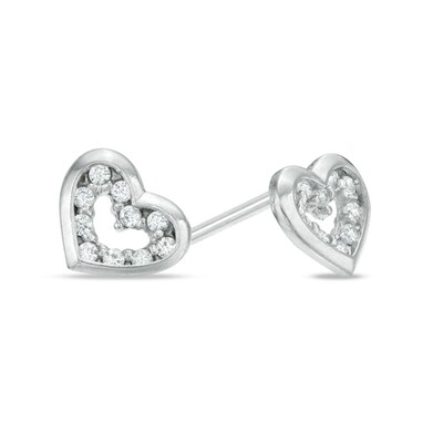 Child's 10K White Gold CZ Open Heart Studs