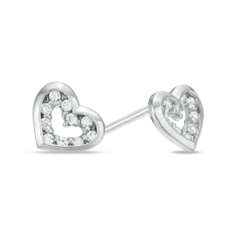 Child's 10K White Gold CZ Open Heart Studs