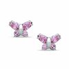 Child's Pink Cubic Zirconia Butterfly Stud Earrings in 10K White Gold