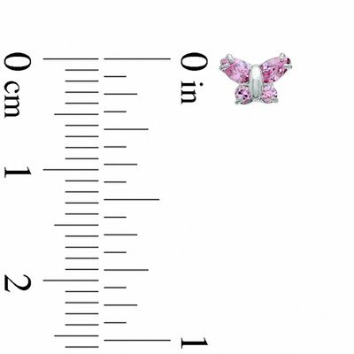 Child's Pink Cubic Zirconia Butterfly Stud Earrings in 10K White Gold