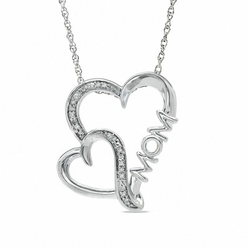 Main Image 1 of Diamond Accent Mom Double Heart Pendant in Sterling Silver