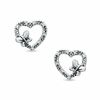 Diamond Accent Heart with Side Butterfly Stud Earrings in Sterling Silver