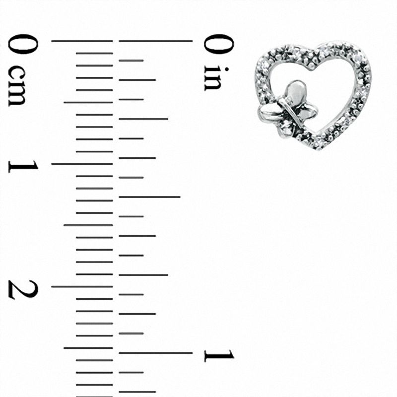 Diamond Accent Heart with Side Butterfly Stud Earrings in Sterling Silver
