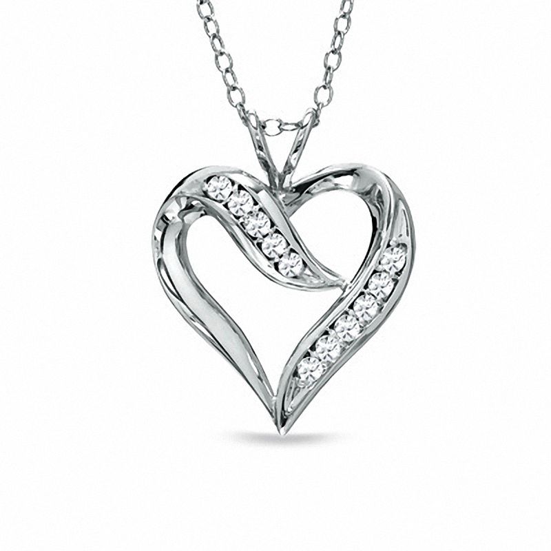 Jewelry Stores Network Sterling Silver Diamond Heart Pendant 17x16mm