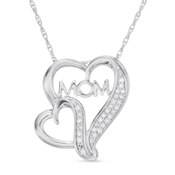 1/10 CT. T.W. Diamond Mom Double Heart Pendant in Sterling Silver