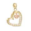 Cubic Zirconia Open Heart Dangle Charm in 10K Two-Tone Gold
