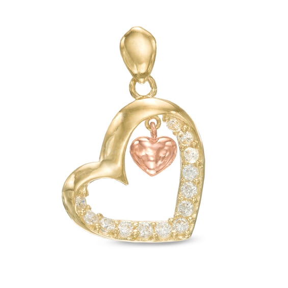 Cubic Zirconia Open Heart Dangle Charm in 10K Two-Tone Gold
