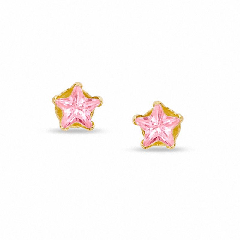 Main Image 1 of Child's 3mm Star-Shaped Pink Cubic Zirconia Stud Earrings in 14K Gold