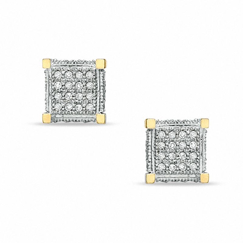 Main Image 1 of 1/5 CT. T.W. Diamond Square Stud Earrings in 10K Two-Tone Gold