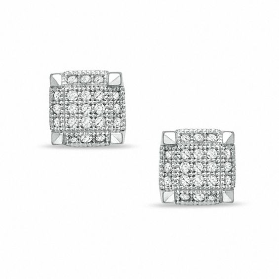 1/ CT. T.W. Diamond Square Stud Earrings in 10K Gold