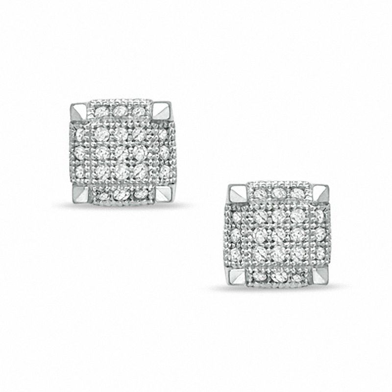Main Image 1 of 1/3 CT. T.W. Diamond Square Stud Earrings in 10K White Gold