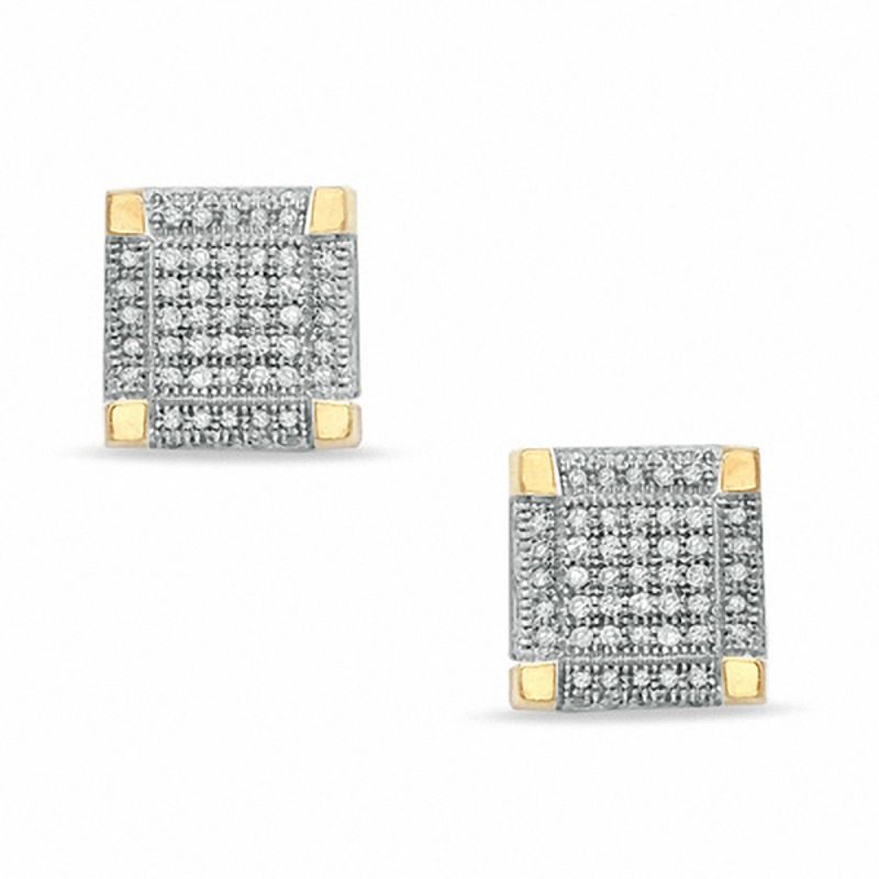 Main Image 1 of 1/4 CT. T.W. Diamond Square Stud Earrings in 10K Gold