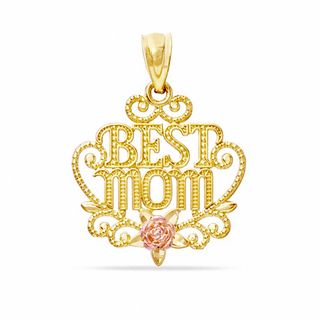 Diamond-Cut "Best Mom" Charm in 10K Two-Tone Gold