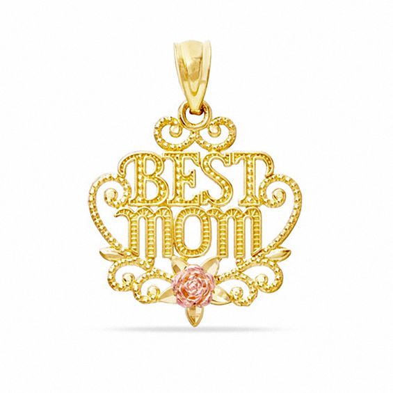 Diamond-Cut "Best Mom" Charm in 10K Two-Tone Gold