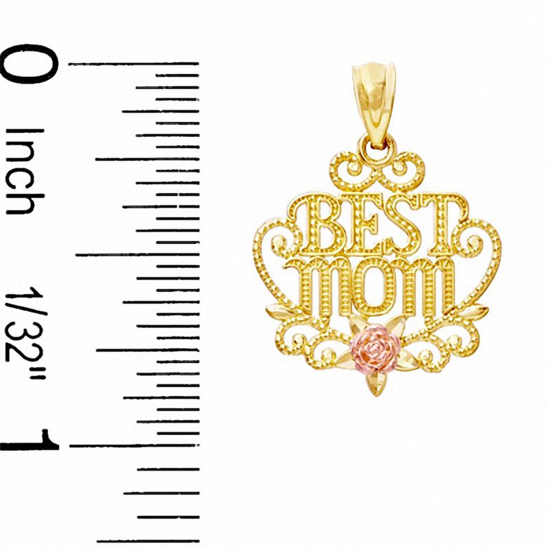 Diamond-Cut "Best Mom" Charm in 10K Two-Tone Gold