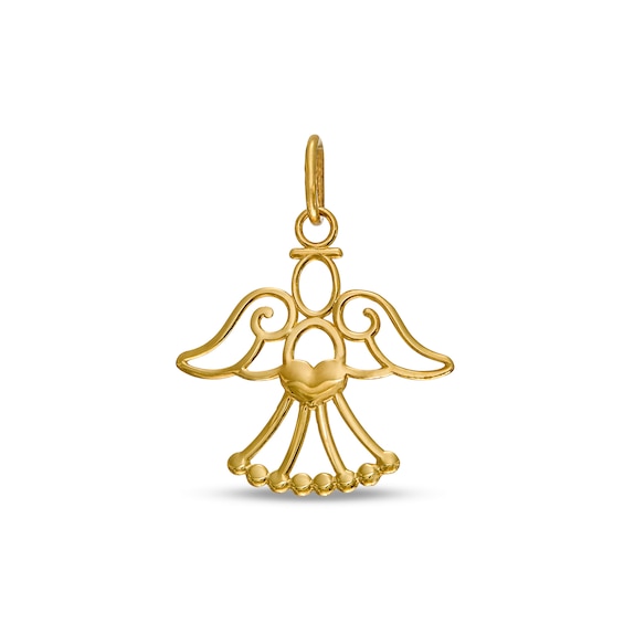 Polished Angel Holding Heart Charm in 10K Gold