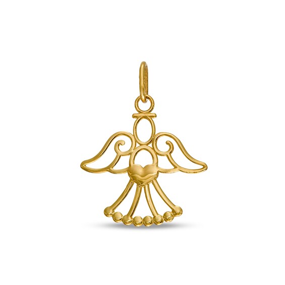 Polished Angel Holding Heart Charm in 10K Gold