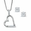 Thumbnail Image 1 of Cubic Zirconia Open Heart Pendant and 6mm Stud Earrings Set in Sterling Silver