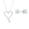 Thumbnail Image 0 of Cubic Zirconia Solitaire Stud Earrings and Heart Pendant Set in Sterling Silver