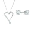 Thumbnail Image 1 of Cubic Zirconia Solitaire Stud Earrings and Heart Pendant Set in Sterling Silver