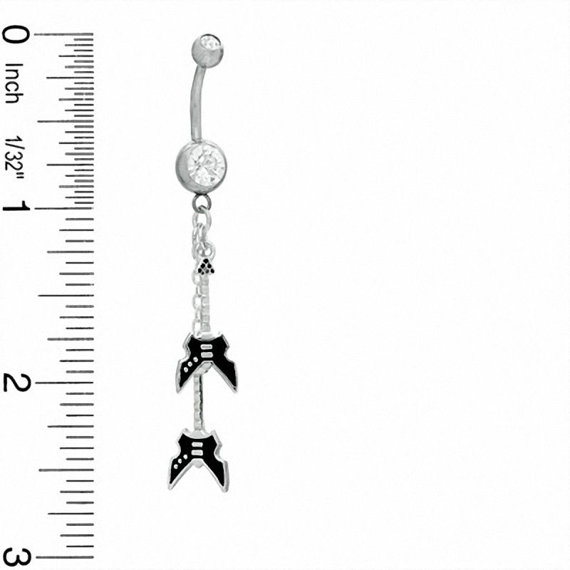 Main Image 2 of 014 Gauge Black Guitars Dangle Belly Button Ring with Cubic Zirconia in Stainless Steel