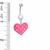 014 Gauge Pink and White Polka Dot Heart Dangle Belly Button Ring with Cubic Zirconia in Stainless Steel