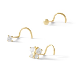 022 Gauge Nose Stud with Cubic Zirconia Set in 14K Semi-Solid, Hollow and Solid Gold