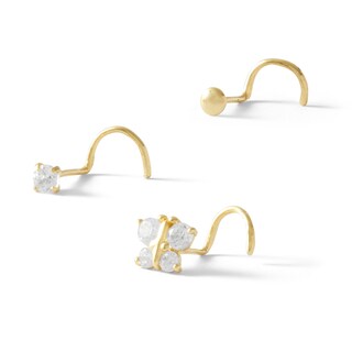 14K Semi-Solid, Hollow, and Solid Gold CZ Nose Stud Set