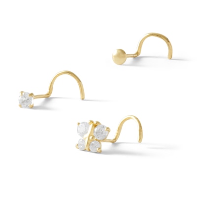 14K Semi-Solid, Hollow, and Solid Gold CZ Nose Stud Set