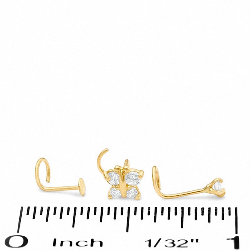 14K Semi-Solid, Hollow, and Solid Gold CZ Nose Stud Set - 22G