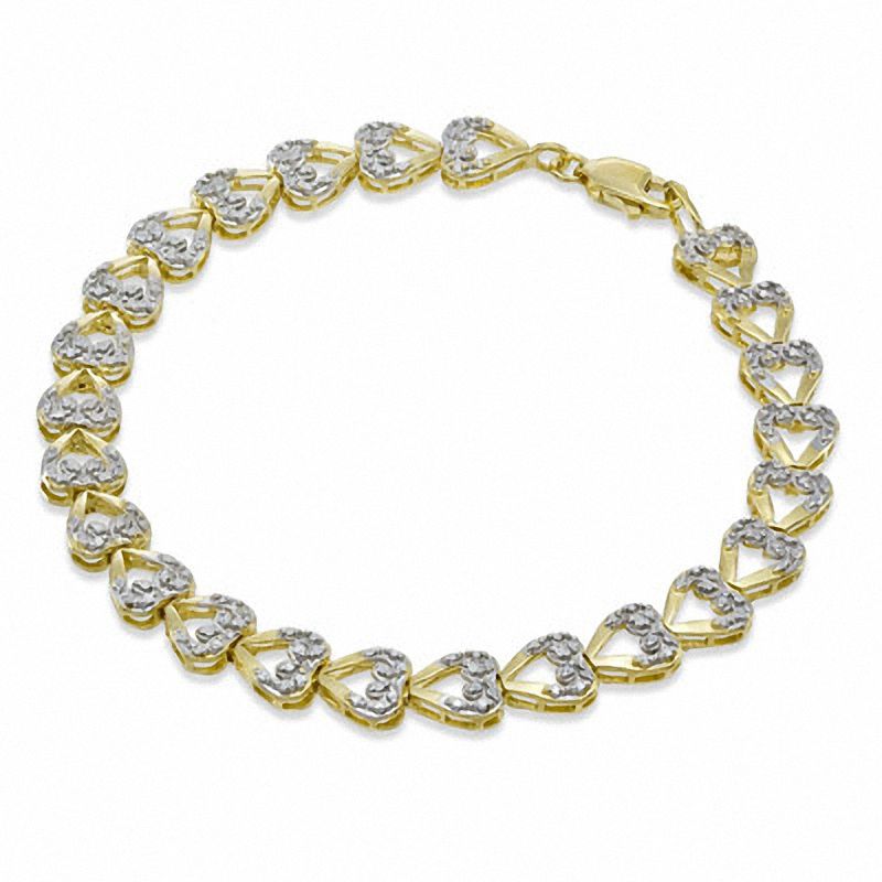 Main Image 1 of Diamond Accent Swirl Heart Bracelet in Sterling Silver with 18K Gold Plate - 7.25"
