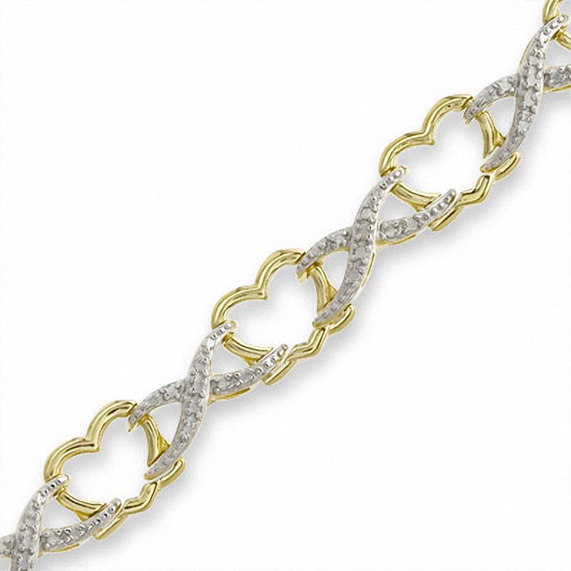 Diamond Accent Alternating Heart and X Bracelet in Sterling Silver with 18K Gold Plate - 7.5"