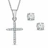 Thumbnail Image 1 of Cubic Zirconia Cross Pendant and Stud Earrings Set in Sterling Silver