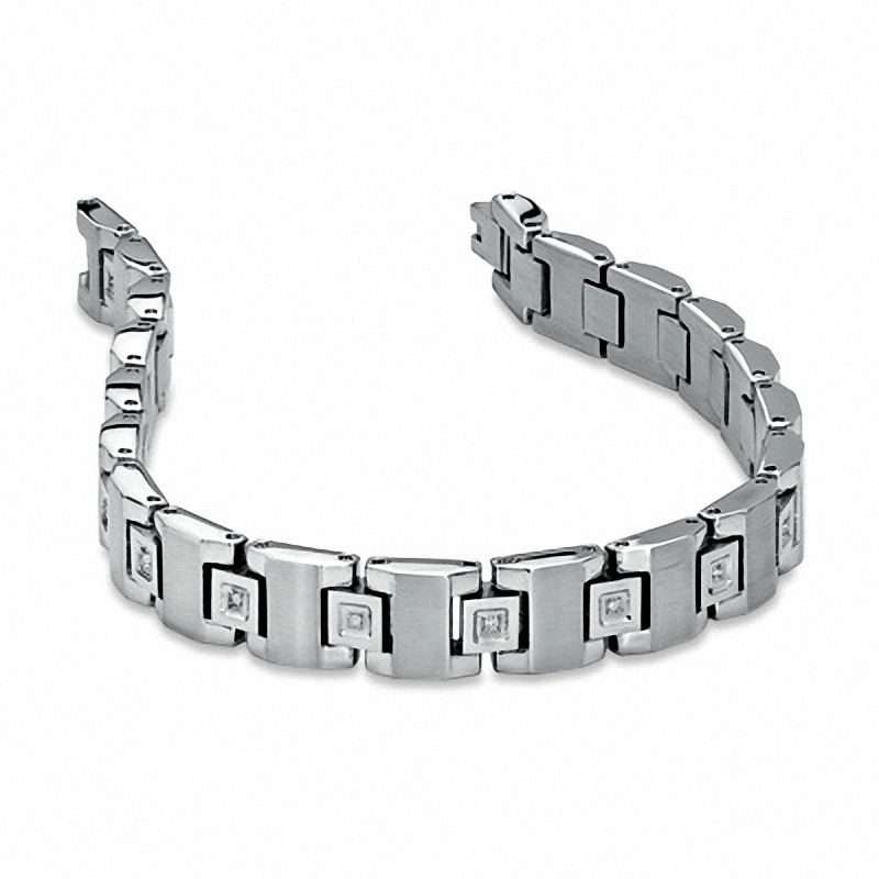 1/10 CT. T.W. Diamond 9mm Square Link Bracelet in Stainless Steel -  8.5