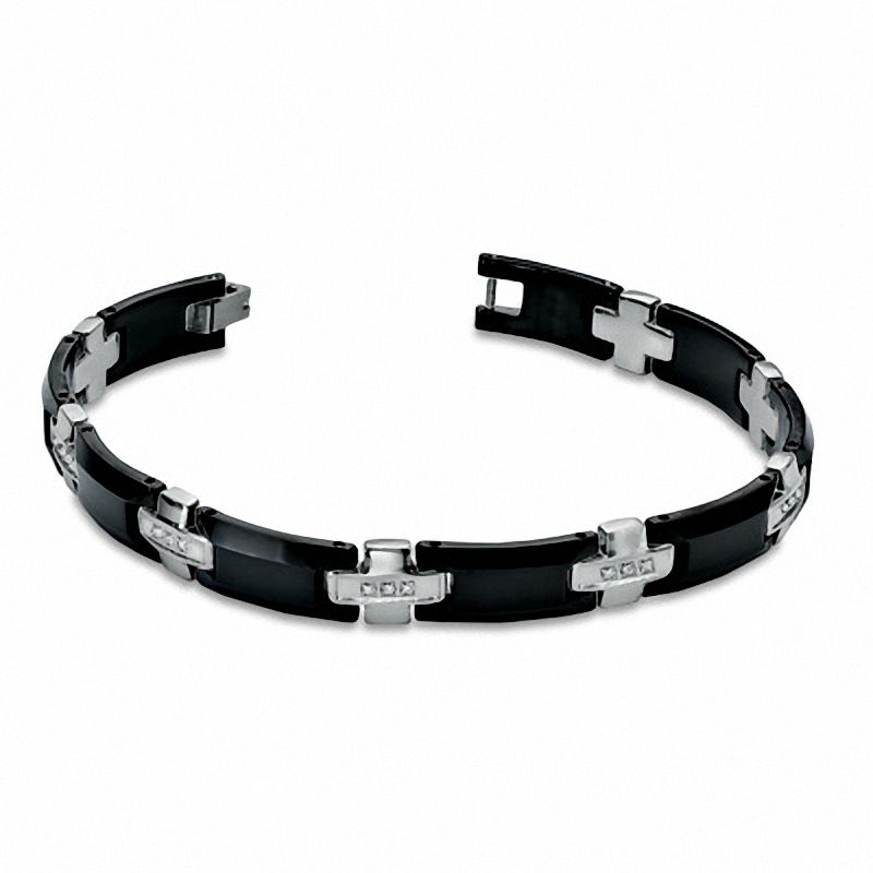Main Image 2 of 1/8 CT. T.W. Diamond 8mm Bracelet in Black Tungsten and Stainless Steel - 8.5"