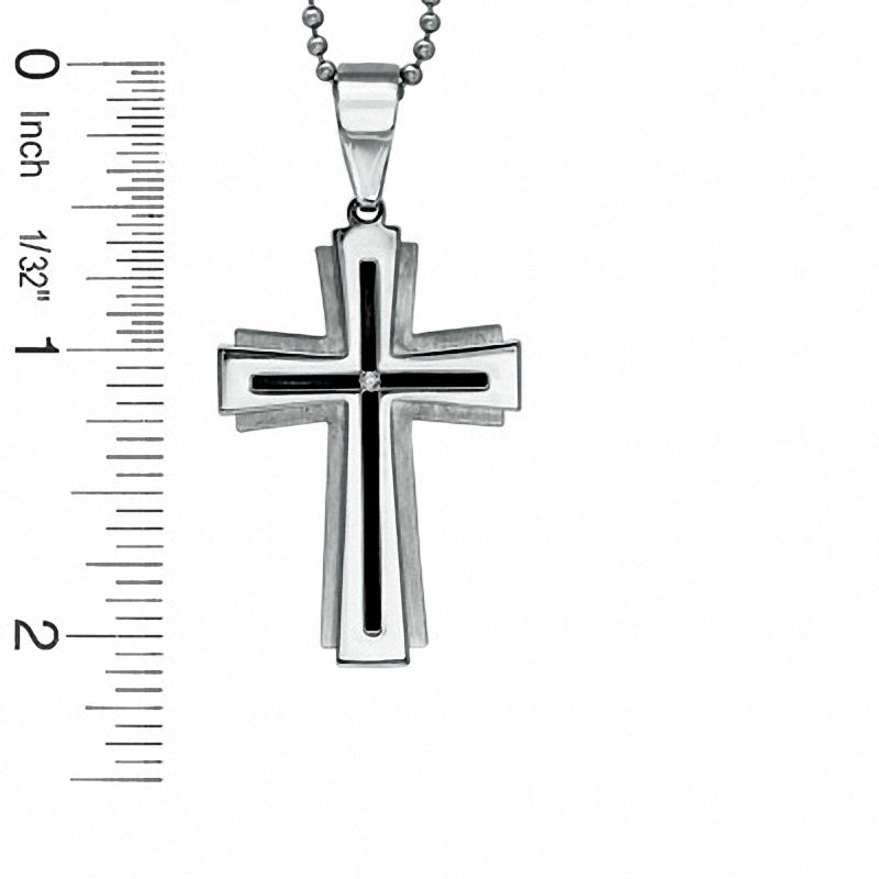 Main Image 2 of Diamond Accent Layered Cross Pendant in Stainless Steel - 24"