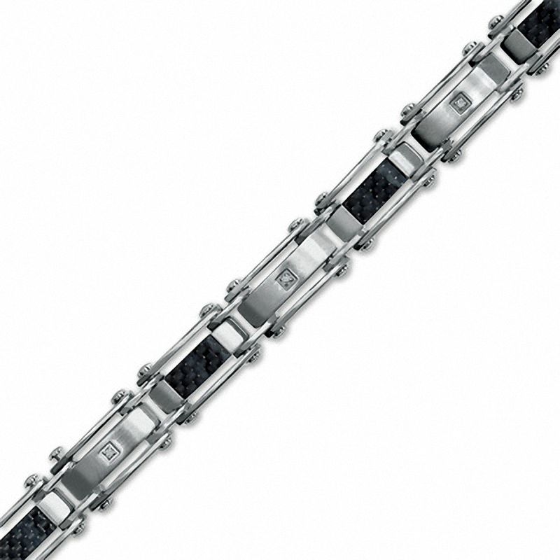 Diamond Accent Bracelet in Stainless Steel with Carbon Fiber Inlay - 8.5"