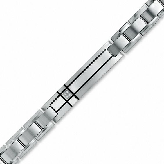 Diamond Accent ID Bracelet in Stainless Steel - 8.5"