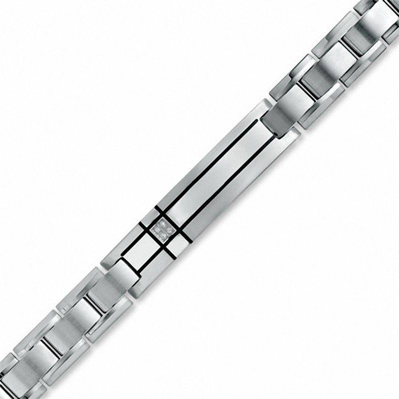 Main Image 1 of Diamond Accent ID Bracelet in Stainless Steel - 8.5&quot;