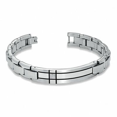 Diamond Accent ID Bracelet in Stainless Steel - 8.5"