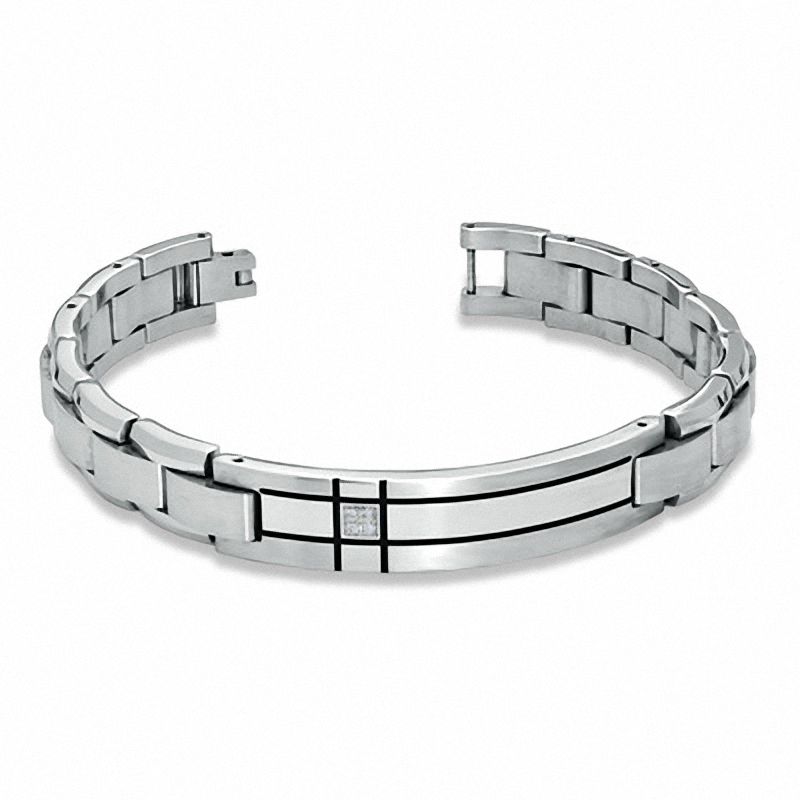 Main Image 2 of Diamond Accent ID Bracelet in Stainless Steel - 8.5&quot;