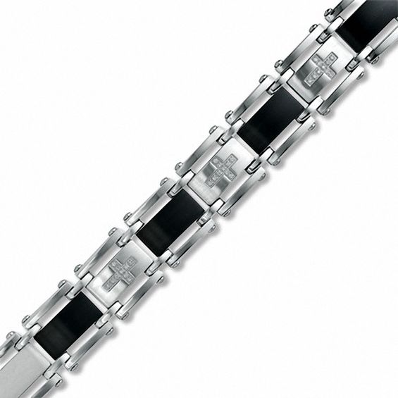 1/7 CT. T.W. Diamond 12mm Cross Link Bracelet in Two-Tone Stainless Steel - 8.5"