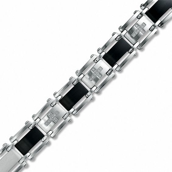 1 7 CT. T.W. Diamond 12mm Cross Link Bracelet in Two Tone Stainless Steel 8.5