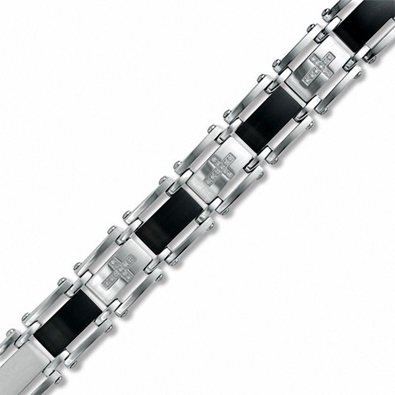 Main Image 1 of 1/7 CT. T.W. Diamond 12mm Cross Link Bracelet in Two-Tone Stainless Steel - 8.5"