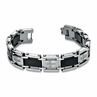 1/7 CT. T.W. Diamond 12mm Cross Link Bracelet in Two-Tone Stainless Steel - 8.5"