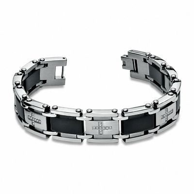 1/7 CT. T.W. Diamond 12mm Cross Link Bracelet in Two-Tone Stainless Steel - 8.5"
