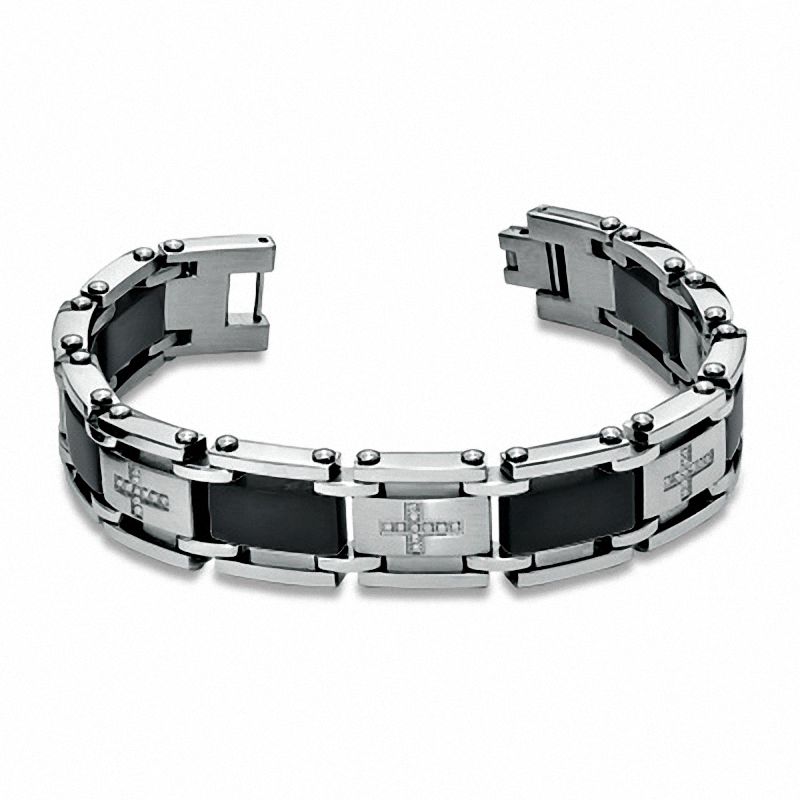 Main Image 2 of 1/7 CT. T.W. Diamond 12mm Cross Link Bracelet in Two-Tone Stainless Steel - 8.5"