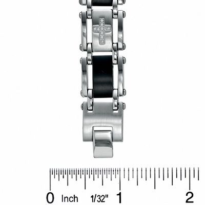 1/7 CT. T.W. Diamond 12mm Cross Link Bracelet in Two-Tone Stainless Steel - 8.5"