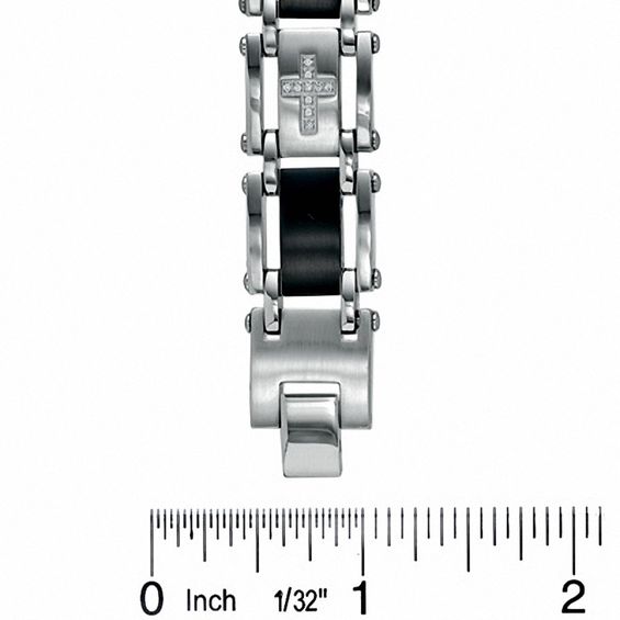 1/7 CT. T.W. Diamond 12mm Cross Link Bracelet in Two-Tone Stainless Steel - 8.5"